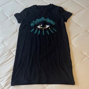 Kenzo Black T-Shirt Dress with Eye Design